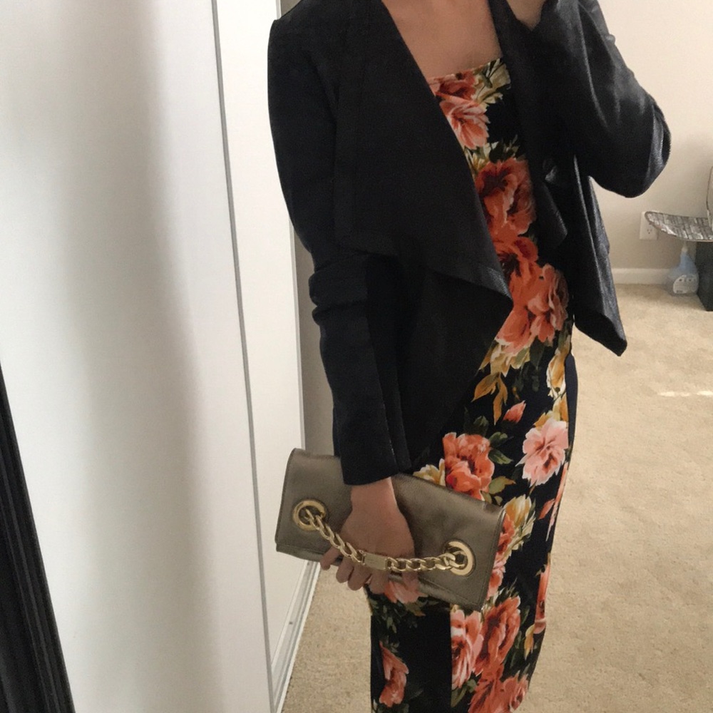 Orange floral printed bodycon midi dress